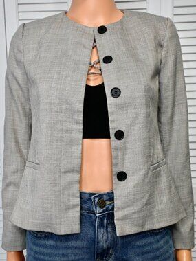 Ann Taylor Petite Gray Plaid Career Blazer Jacket Women’s Size 00P Button Up
